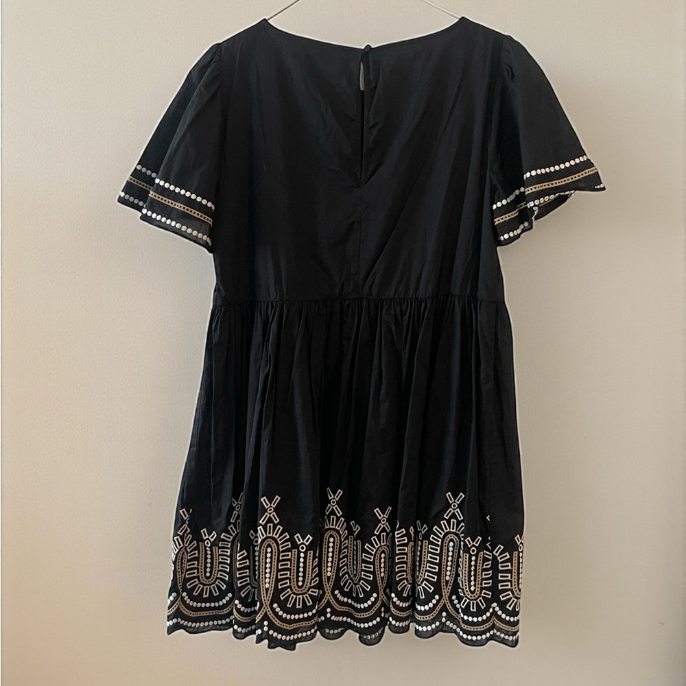 Madewell Eyelet Mini Dress Black Embroidered Puff Sleeve Cotton Size S - Picture 4 of 7